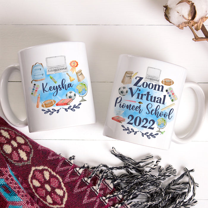 Personalized Back To School Mug Pioneer School Virtual School Supply Print Custom Name 11 15oz Ceramic Coffee Cup