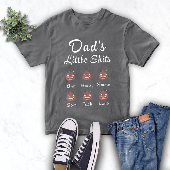 Personalized T-Shirt For Daddy From Kids Children Cute Icon Dad's Little Shit Custom Name Shirt Gifts For Fathers Day
