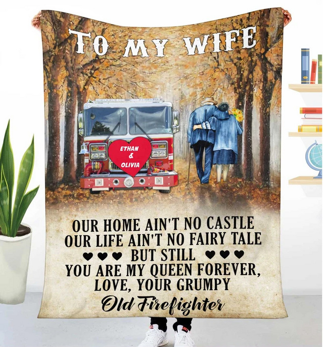 Personalized Growing Old Together Blanket To My Wife From Old Firefighter Romantic Old Couple Blankets Custom Name