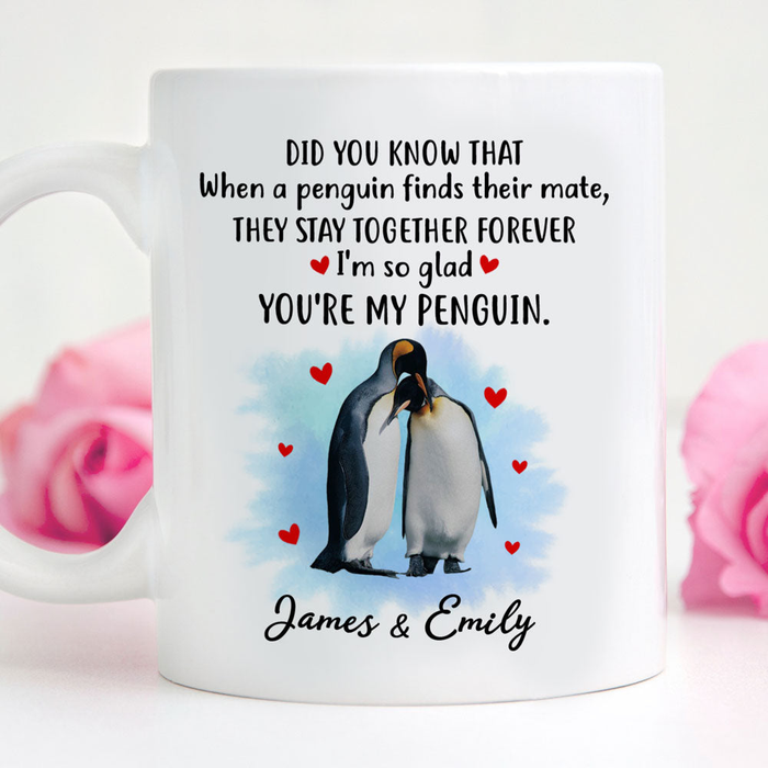 Personalized Coffee Mug Gifts For Couples Funny When A Penguin Find Their Mate Custom Name White Cup For Anniversary