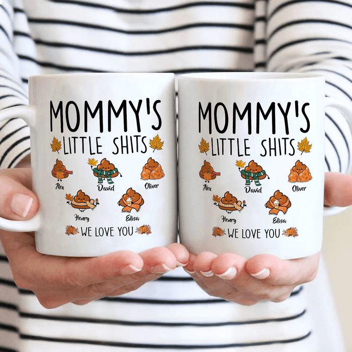 Personalized Ceramic Coffee Mug Mommy's Litte Shit Funny Design Leaf Print Custom Kids Name 11 15oz Autumn Cup