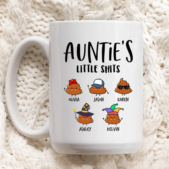 Personalized Coffee Mug For Aunt From Niece Nephew Auntie's Little Shits Note Background Custom Name Mothers Day Gifts