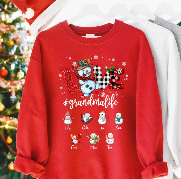 Personalized Sweatshirt For Grandma From Grandkids Love Snowman Life Snowflake Custom Name Shirt Gifts For Christmas