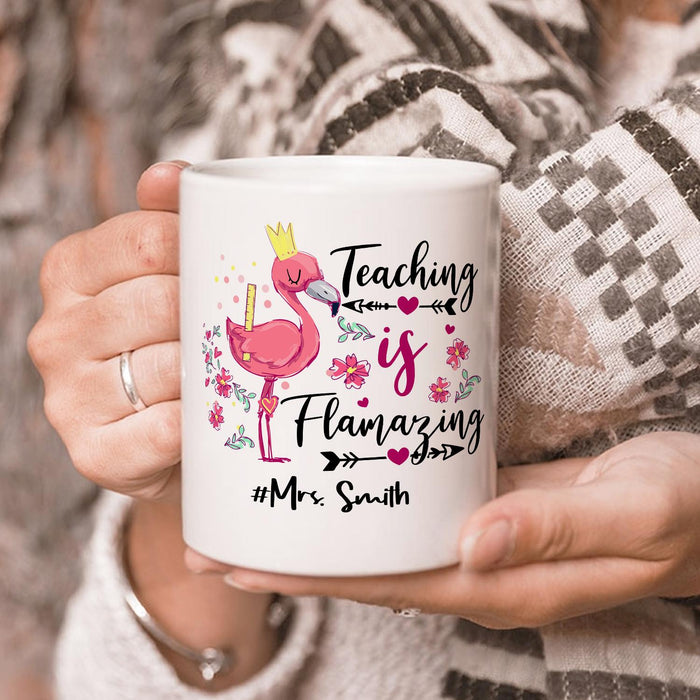 Personalized Ceramic Coffee Mug For Teachers Teaching Is Amazing Flamingo Custom Name 11 15oz Back To School Cup