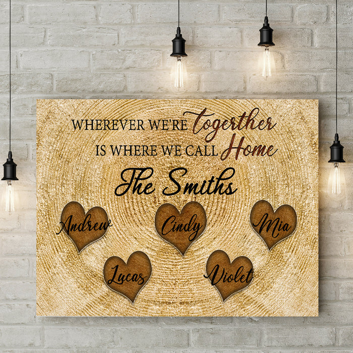 Personalized Wall Art Canvas For Family Wooden Vintage Hearts Poster Printed Custom Multi Name