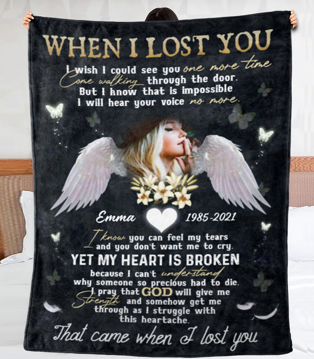 Personalized Memorial Blanket For Loss Of Loved Ones Angel Wings I Know You Can Here Custom Name Photo Sympathy Gifts