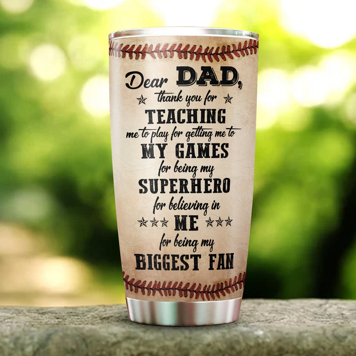 Personalized To My Dad Tumbler From Children Baseball Lovers Thank For Teaching Me Custom Name 20oz Travel Cup Gifts