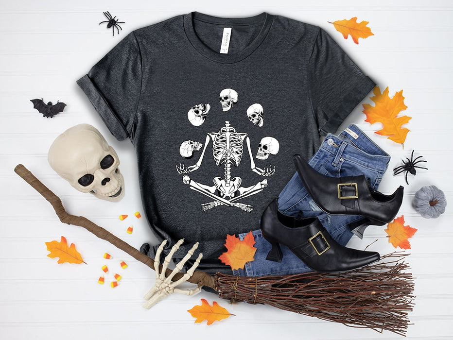 Classic Unisex T-Shirt For Halloween Meditation Skeleton Shirt Funny Skull Shirt Happy Halloween Shirt