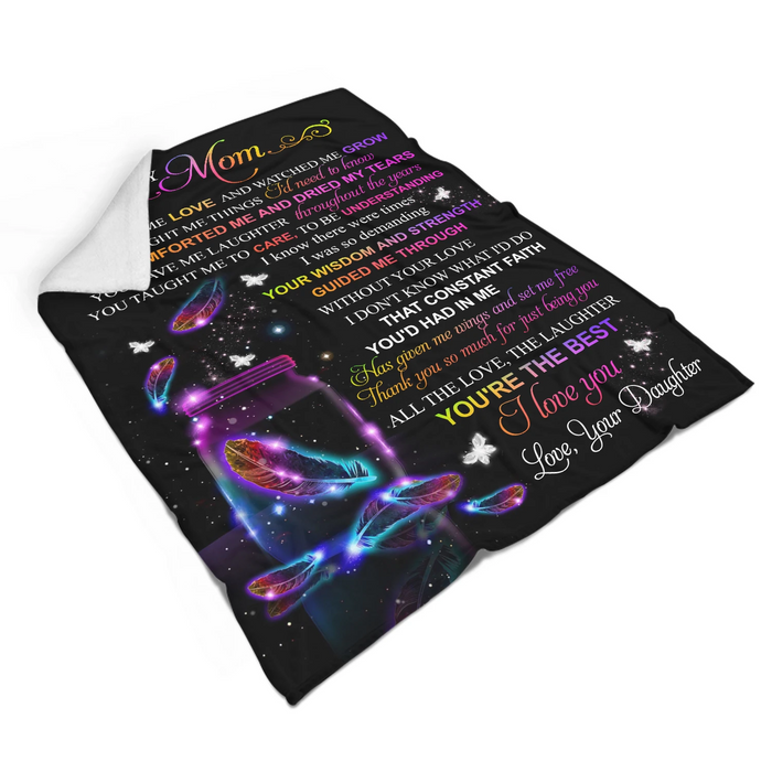 Personalized Lovely Fleece Blanket To My Mom Neon Colorful Feathers & Butterflies Prints Custom Name Blankets