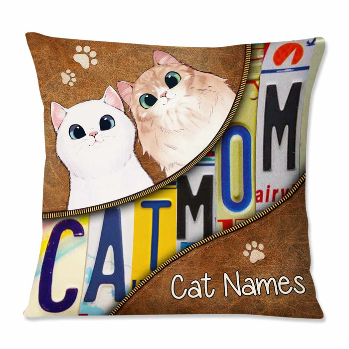 Personalized Square Pillow Gifts For Cat Lovers Cute Cat Mom Ziper Design Custom Name Sofa Cushion For Christmas Xmas