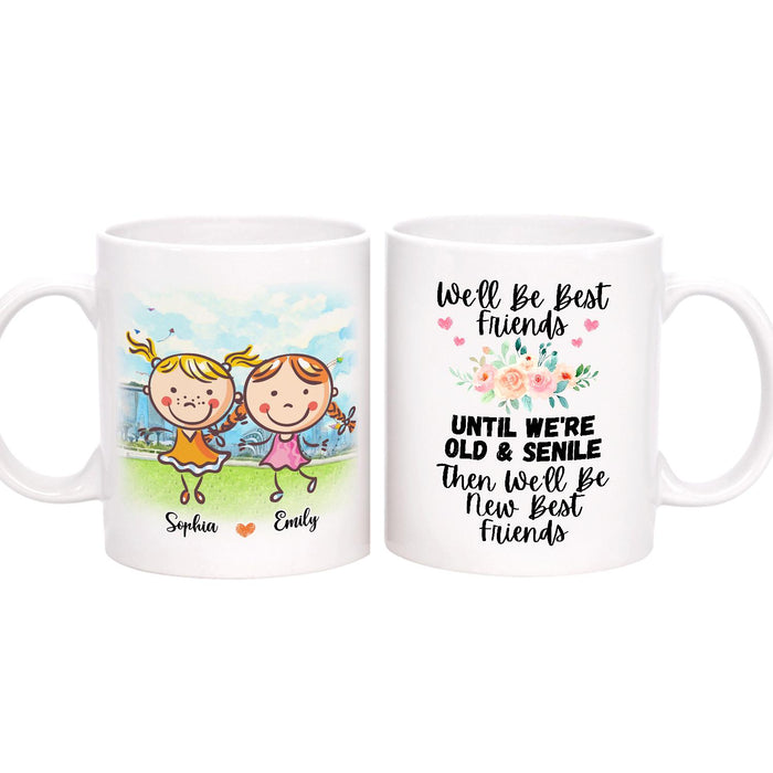 Personalized Ceramic Coffee Mug For Bestie BFF Until We're Old Cute Girls & Flower Print Custom Name 11 15oz Cup