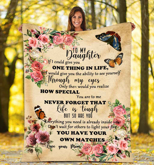 Personalized Lovely Sherpa Blanket To My Daughter Rustic Flower & Butterfly Print Customized Name Premium Fleece