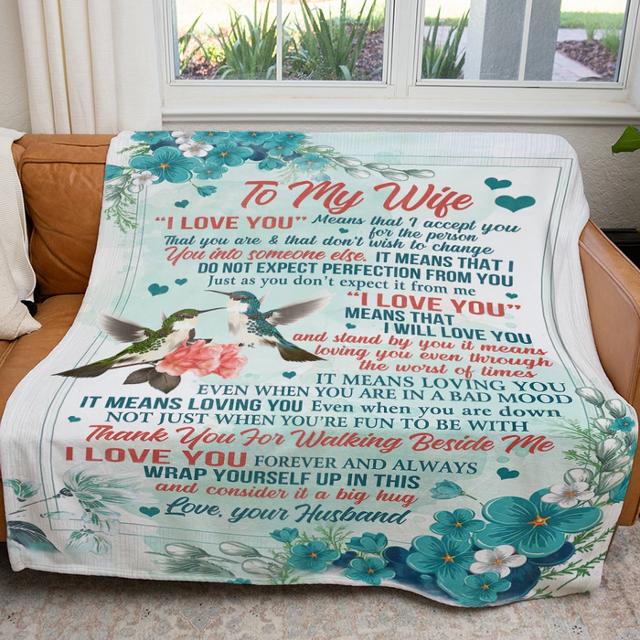 Personalized To My Wife Blanket From Husband Thank You For Walking Beside Me Romantic Bird Couple & Flower Printed