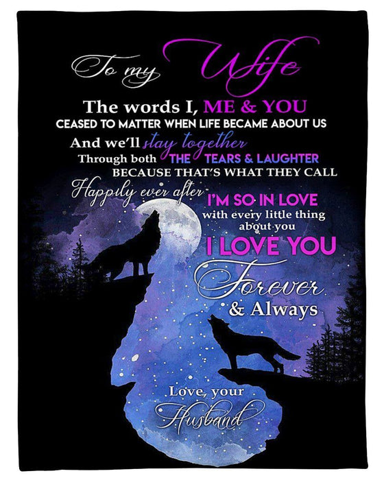 Personalized Night Blanket To My Wife The World I Me & You Full Moon & Wolf Couple Prints Custom Name Valentine Blanket