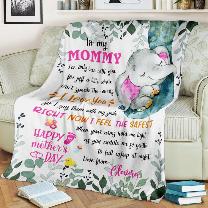 Personalized To My Mommy Blanket From Newborn Daughter Happy 1st Mother'S Day Cute Elephant Printed Custom Name