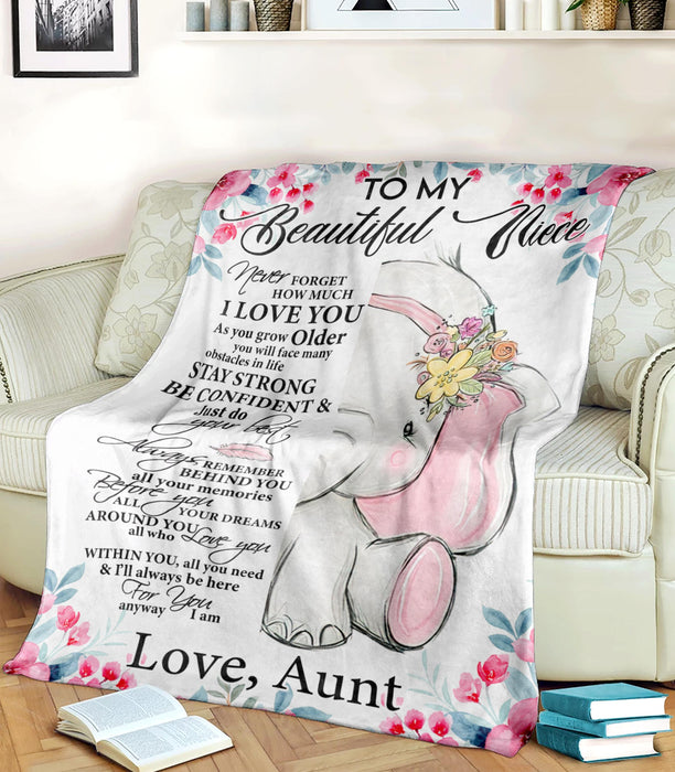 Personalized To My Niece Blanket From Aunt Cute Elephant & Pink Flower Printed Baby Girl Premium Blanket Custom Name
