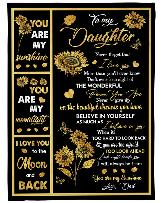 Personalized Blanket To My Daughter From Dad Beside You Sunflower & Butterfly Print Vintage Design Custom Name