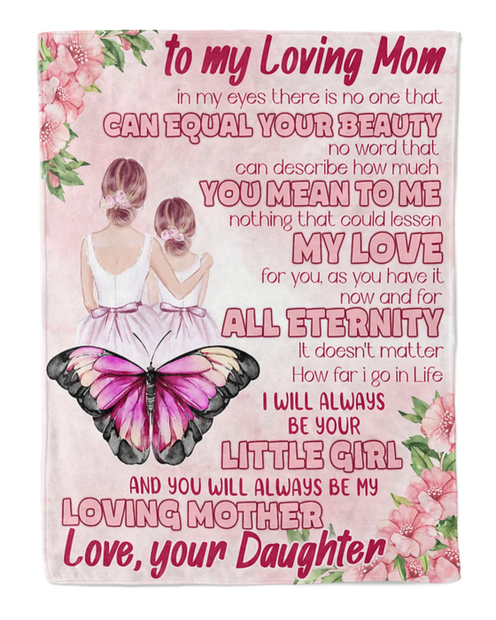 Personalized Pink Fleece Blanket To My Loving Mom On Mothers Day Butterfly & Flower Blankets Custom Name