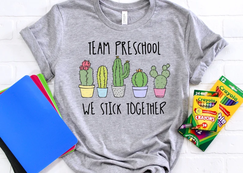 Personalized T-Shirt For Kids & Teacher Team Preschool Cute Cactus Print Custom Grade Level Back To School Outfit