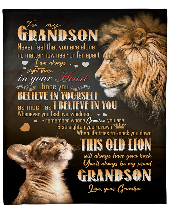 Personalized To My Grandson Blanket From Grandparents Old Lion Will Always Have Your Back Custom Name Gifts For Birthday