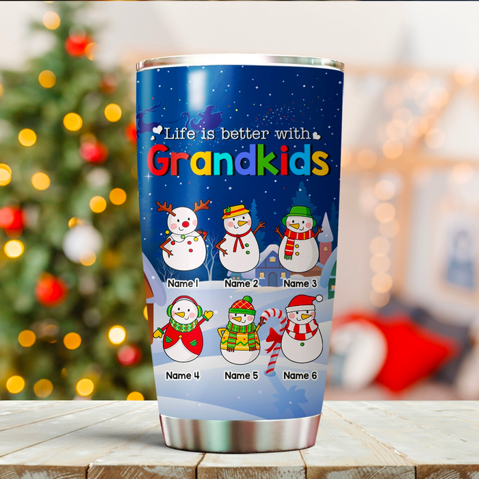 Personalized Tumbler Gifts For Grandma Life Is Better With Grandkids Snowmen Custom Name Travel Cup For Christmas