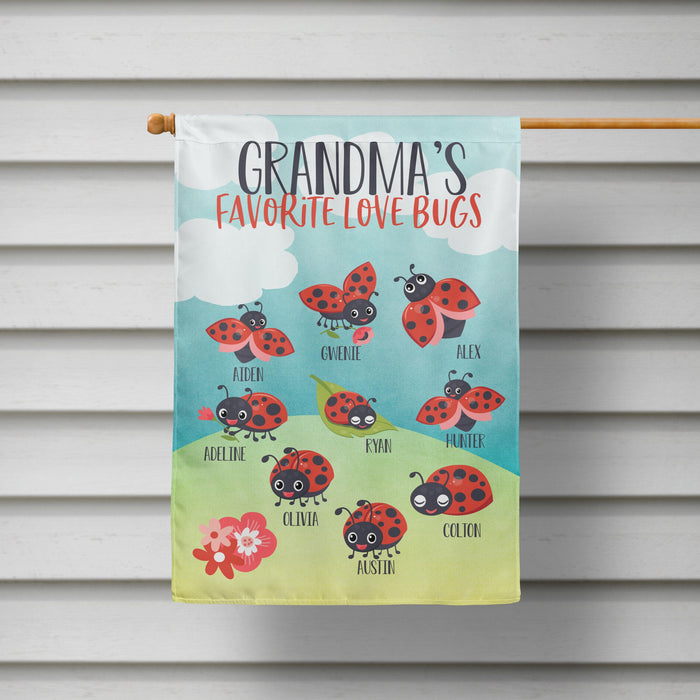 Personalized Garden Flag For Nana Grandma's Favorite Love Bugs Custom Grandkids Name Welcome Flag Gifts For Family Day