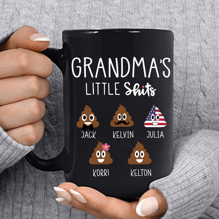 Personalized Ceramic Coffee Mug Grandma's Little Shits Cute Funny Shit Print Custom Grandkids Name 11 15oz Cup