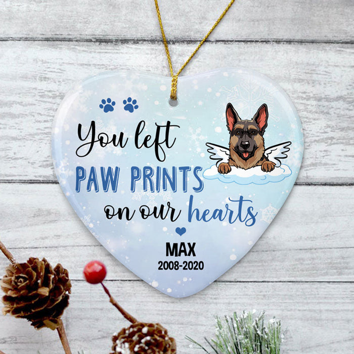 Personalized Memorial Ornament For Pet Loss You Left Pawprint On Our Hearts Custom Name Tree Hanging Condolence Gifts
