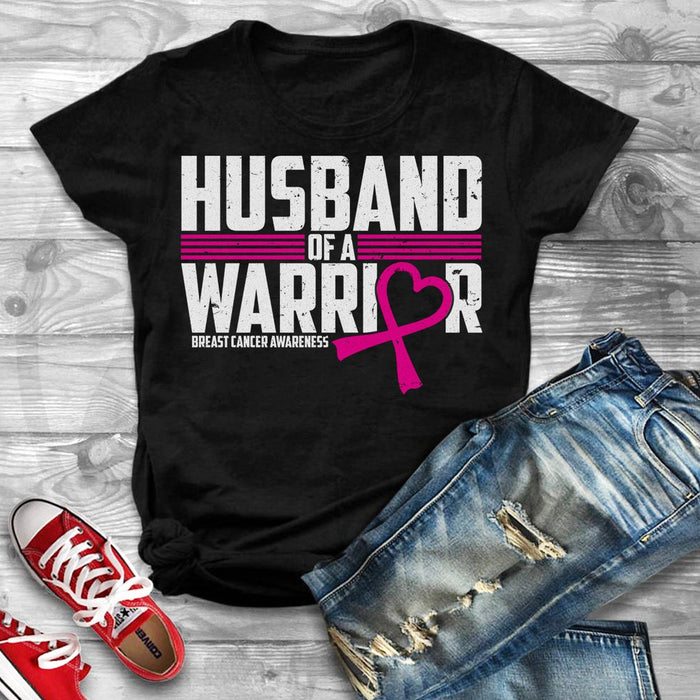 Personalized T-Shirt For Breast Cancer Awareness Husband Of A Warrior Pink Ribbon Printed Custom Any Title