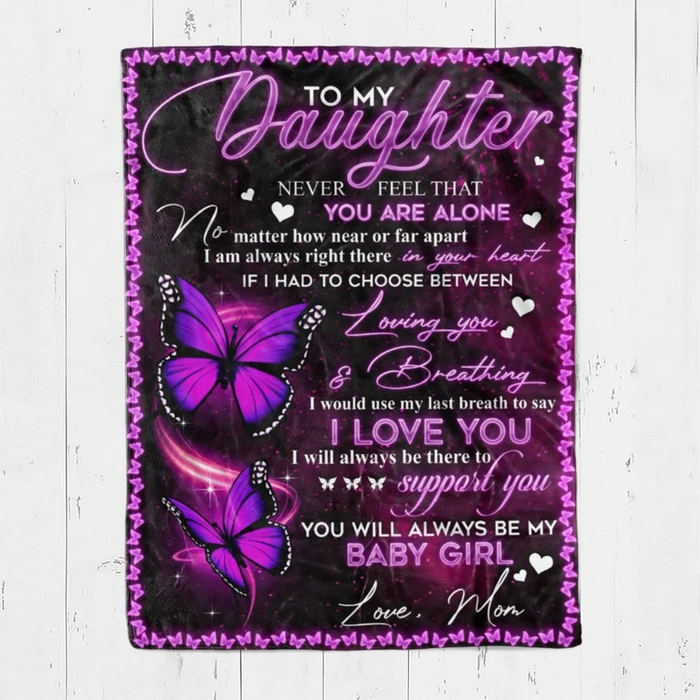 Personalized Lovely Throw Blanket To My Daughter Purple Butterflies Design Print Customized Name Fleece Blankets