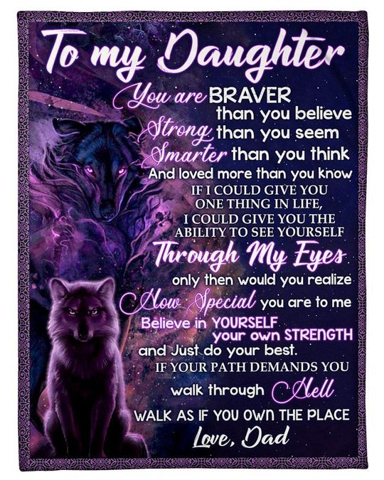 Personalized Fleece Blanket To Daughter Wolves Message You Are Braver Stronger Smarter Custom Blanket Gifts For Daughter From Dad For Womens Day Birthday Wedding Mothers Day Graduation Holidays Wolf Blanket