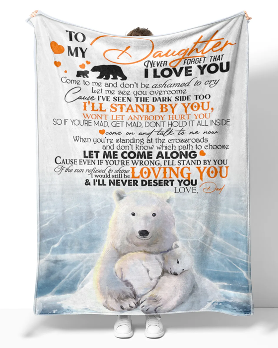 Personalized Fleece Blanket To My Daughter White Bear Hugged Premium Blankets Custom Name