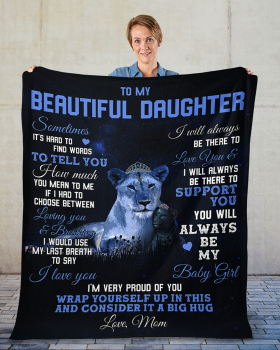 Personalized Premium Blanket To My Beautiful Daughter Lighting Lion With Crown Blankets Custom Name