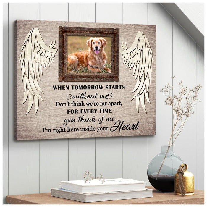 Personalized Memorial Canvas Wall Art For Loss Of Cat Dog Don't Think We're Far Apart Angel Wings Custom Name & Photo