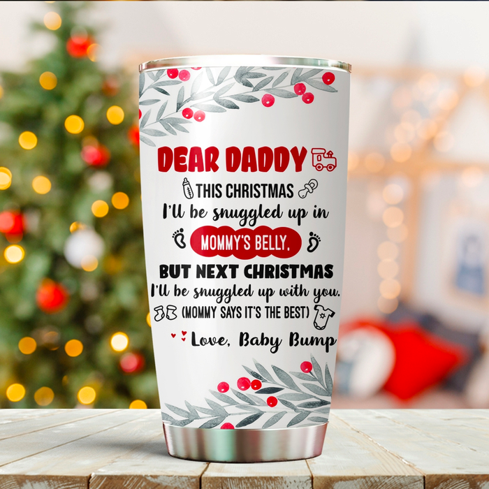 Personalized Tumbler Gifts For Father To Be Baby Snuggled Up In Mommy's Belly Custom Name Travel Cup For First Birthday