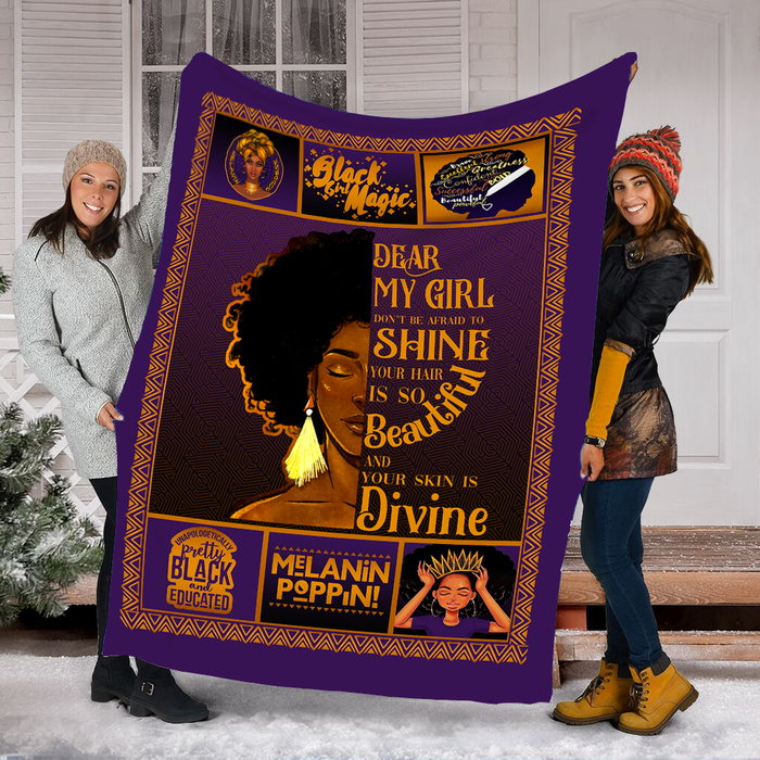 Personalized Purple Blanket To My Daughter Beautiful Black Girl Magic Fleece Blankets Custom Name