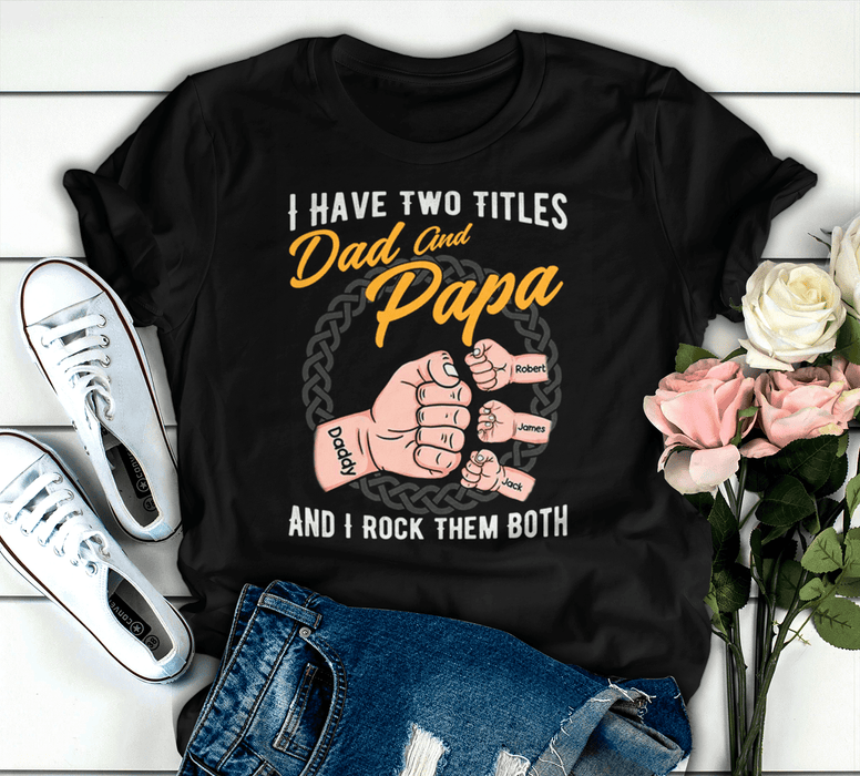 Personalized T-Shirt For Grandpa Vintage Fist Bump Design Chain Print Custom Grandkids Name Father's Day Shirt