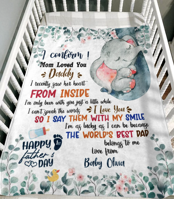 Personalized Blanket To My Dad From Baby Bump Happy First Father's Day Cute Baby Elephant Design Custom Name