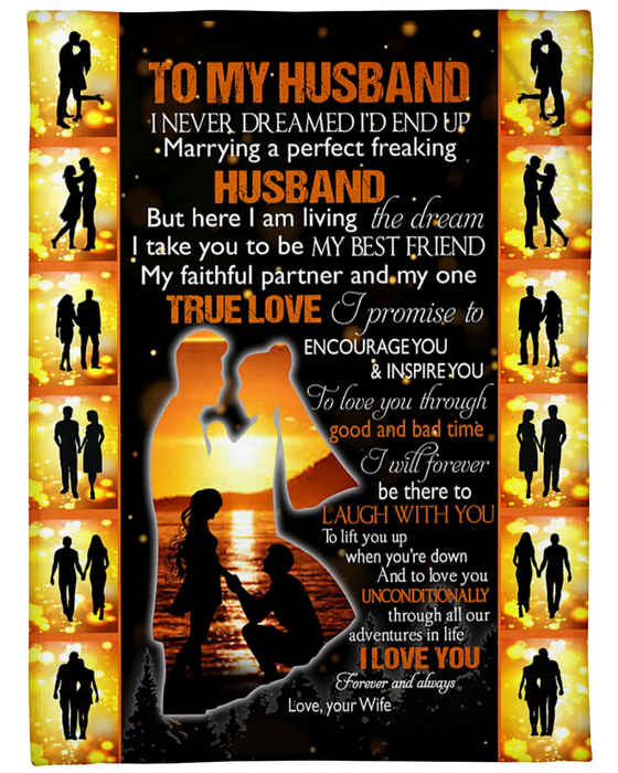 Personalized Blanket To My Husband From Wife One True Love Couple Under The Sunset Printed Custom Name