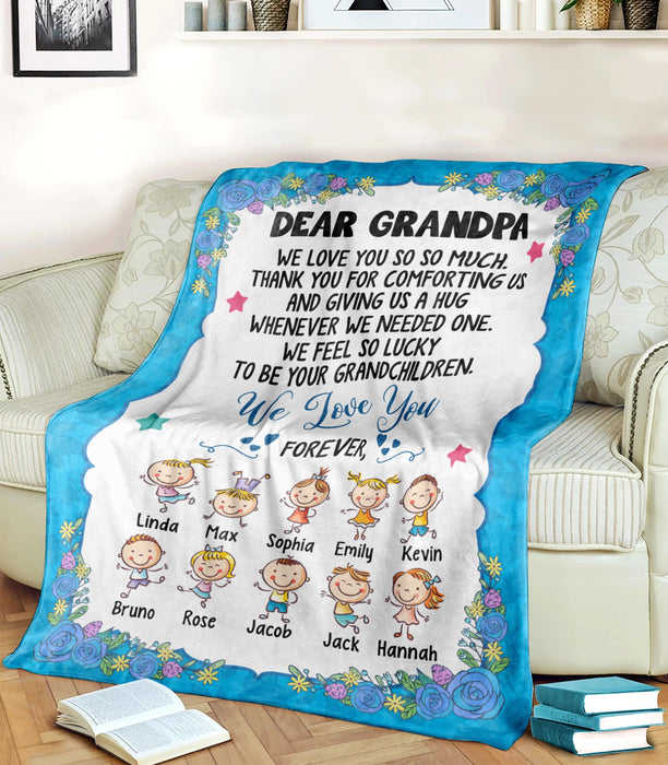 Personalized Blanket To My Grandpa From Grandkid Thank You For Comforting Flower & Cute Kid Custom Grandkids Name