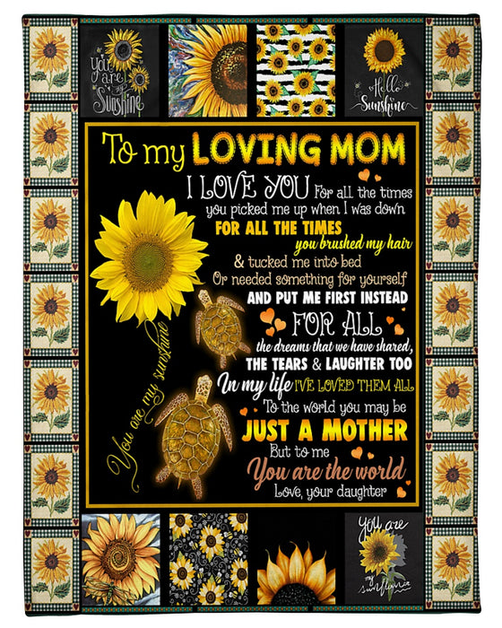 Personalized Lovely Fleece Blanket To My Loving Mom Gold Turtle & Sunflower Prints Custom Name Blankets