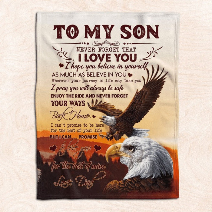 Personalized To My Son Blanket From Dad Never Forget That I Love You Flying Eagle Printed Forest Background