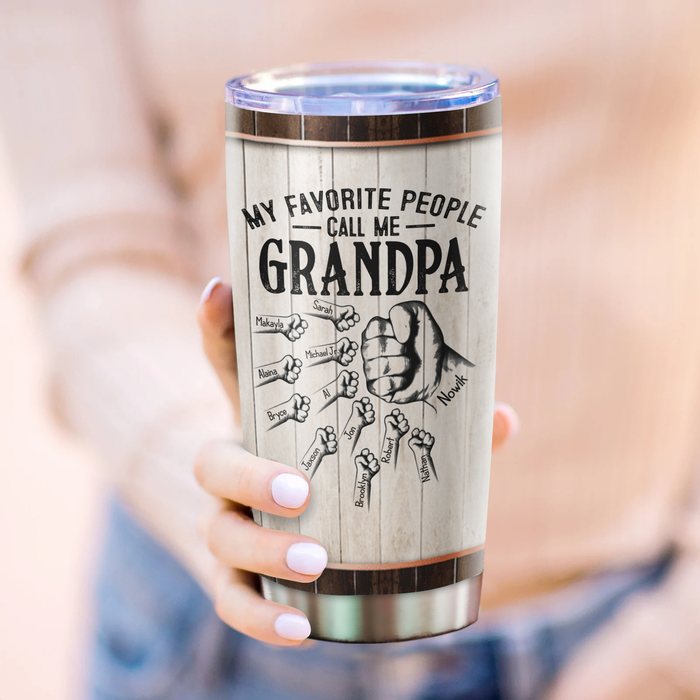 Personalized Tumbler Gifts For Grandpa From Grandkids My Favorite People Call Me Papa Fist Bump Custom Name Travel Cup