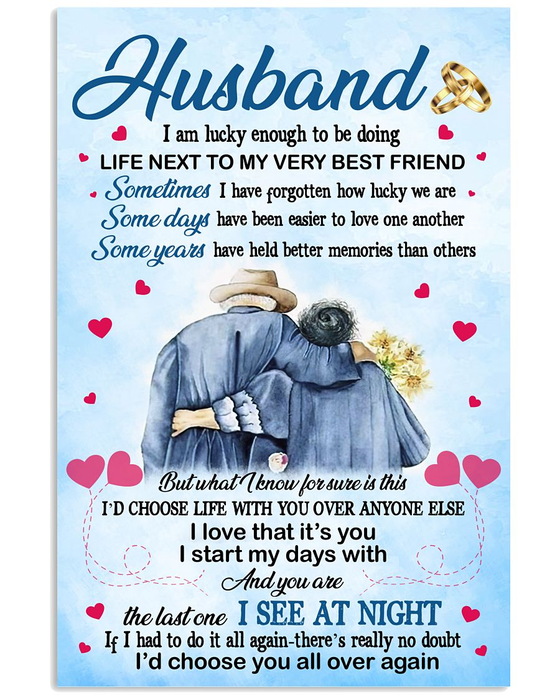 Personalized To My Husband Canvas Wall Art From Wife Old Couple Romantic Saying Blue Theme Custom Name Poster Prints