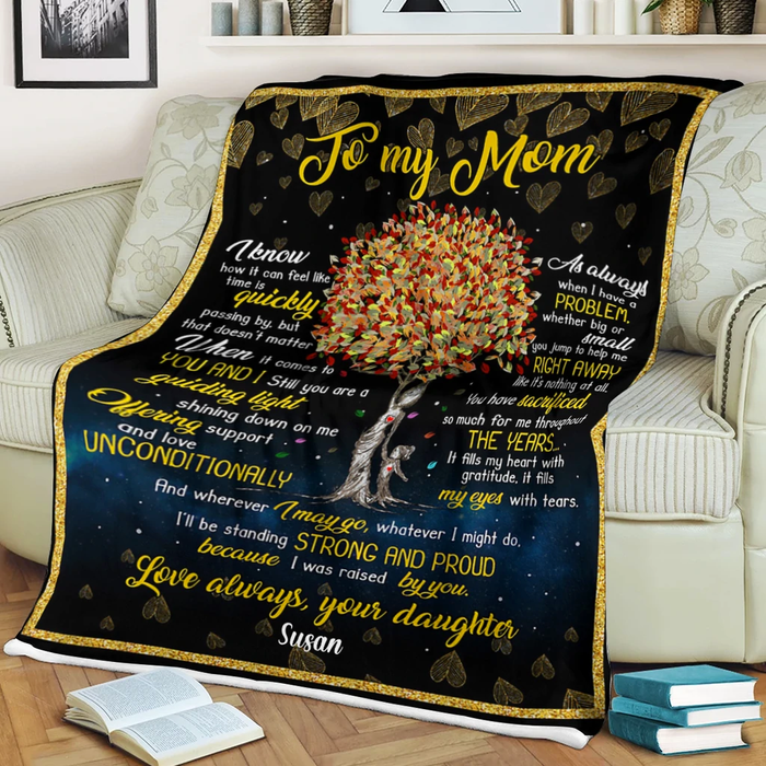 Personalized Blanket To My Mom Color Leaves Tree Print Fleece Blanket For Mothers Day Custom Name
