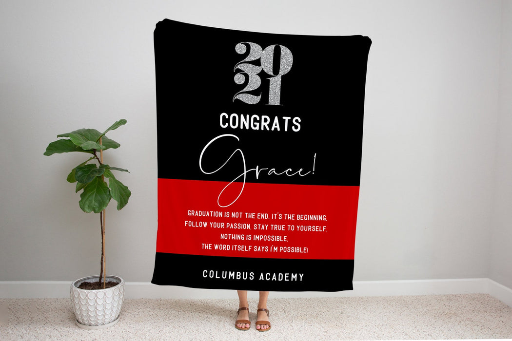 Personalized Graduation Blanket 2022 Congrats Follow Your Passion Custom Name & School Senior Graduation Blanket