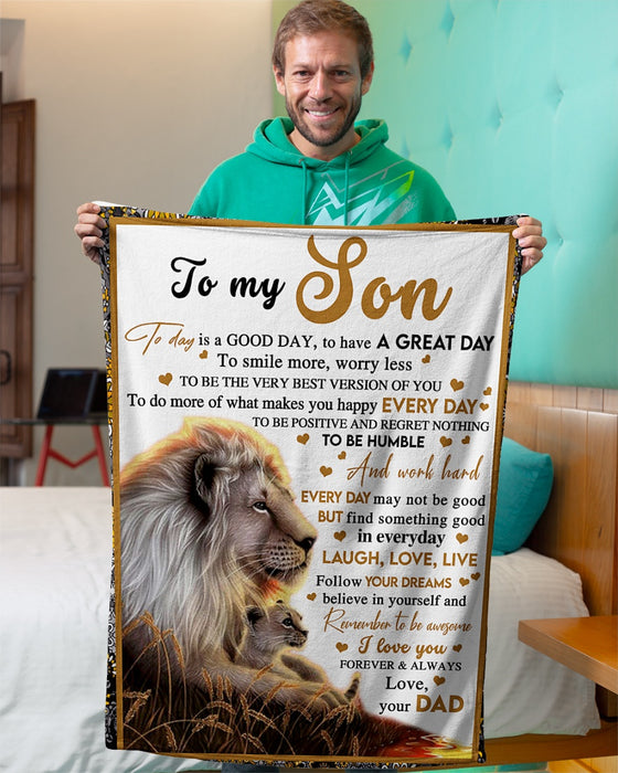 Personalized To My Son Blanket From Father Mother Custom Name Be Positive Regret Nothing Lion Sunset Gifts For Christmas