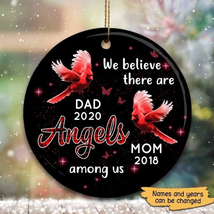 Personalized Memorial Ornament For Dad Mom In Heaven Cardinal Angles Among Us
 Custom Name Tree Hanging Sympathy Gifts