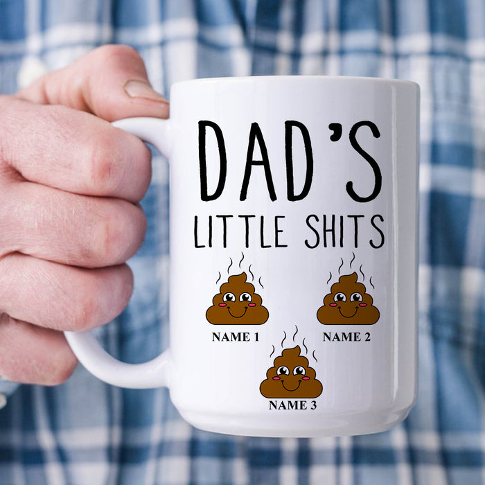 Personalized Coffee Mug Dad's Little Shits Funny Design Mug Custom Kids Name 11oz 15oz Ceramic Mug