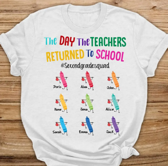 Personalized T-Shirt For Teachers & Kids The Day Teachers Returned Crayon Print Custom Name Back To School Outfit